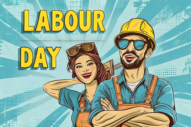 Photo labour day text happy labour day abstract poster cartoon copyspace vintage retro style