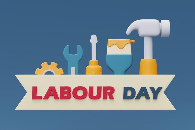 Labour day with Construction tools and equipment3d rendering