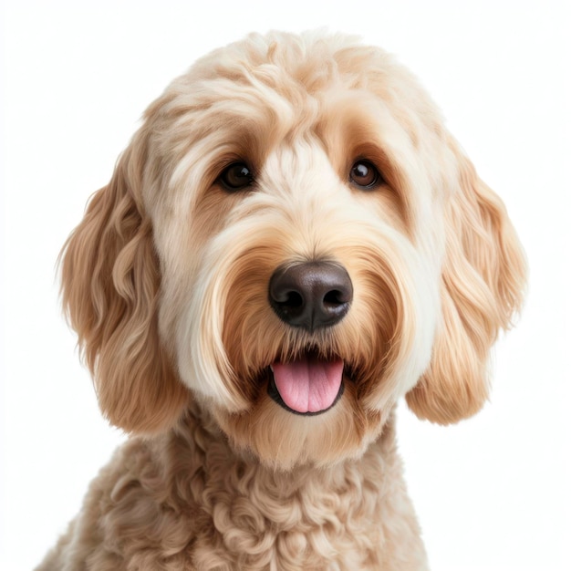 Labradoodle dog close up portrait isolated on white background ai generative