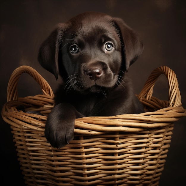 Labrador puppy in basket