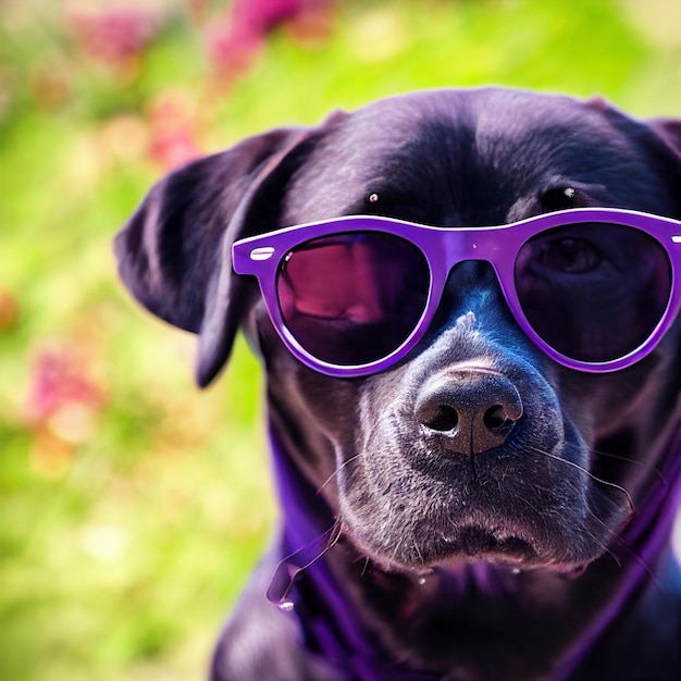 Foto cane da riporto di labrador che posa con gli occhiali da sole