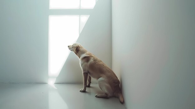 Photo labrador retriever dog sitting on the floor in the room generative ai illustrations