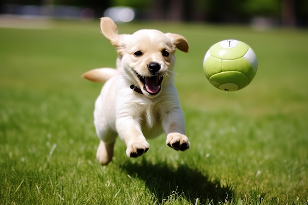 Foto un labrador retriever che porta una palla