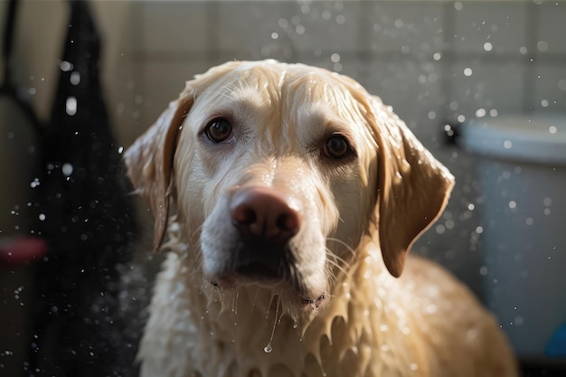 Labrador Retriever Krijgt Shampoo En Blowout Generatieve AI