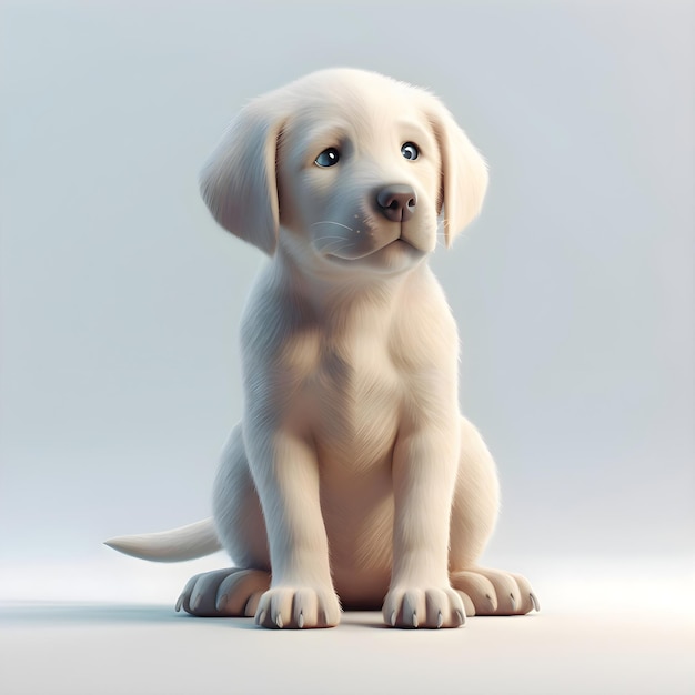 Labrador retriever puppy sitting on the floor 3d rendering