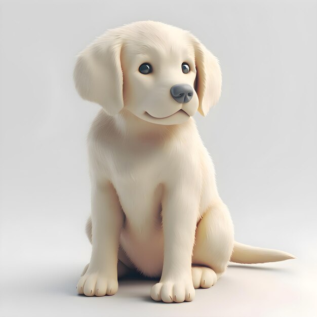 Labrador retriever puppy sitting on white background 3d illustration