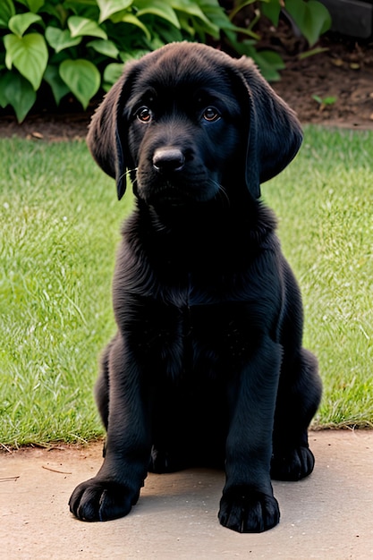 Photo labrador retriever puppy in the yard