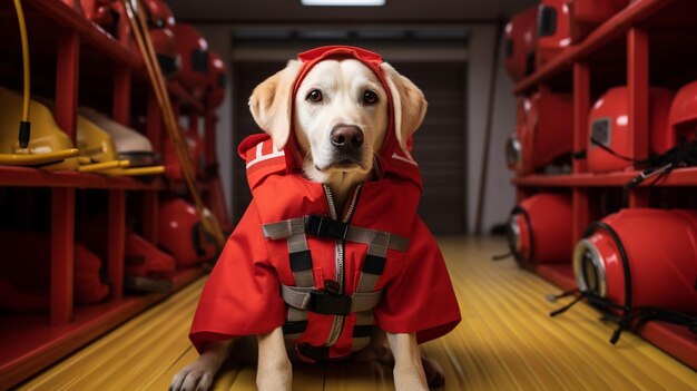 Photo a labrador retriever in small lifeguard background