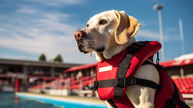 Photo a labrador retriever in small lifeguard wallpaper