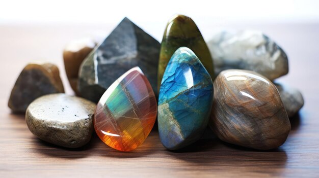 Labradorite achtergrondbeelden Natuurlijke kleuren heldere achtergrond Generatieve Ai