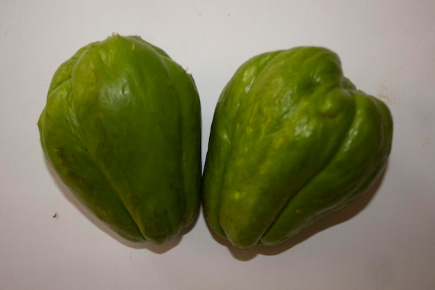 Labu siamjipang or chayote isolated on white background Organic vegetable concept