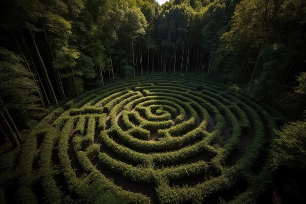 Foto labyrint bos boom in het midden zomer natuurpark kunst landschap generate ai