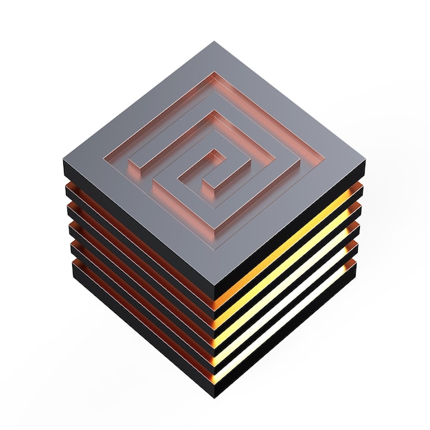 Labyrinth abstract 3d illustration Isometric lighting maze cube concept isolated