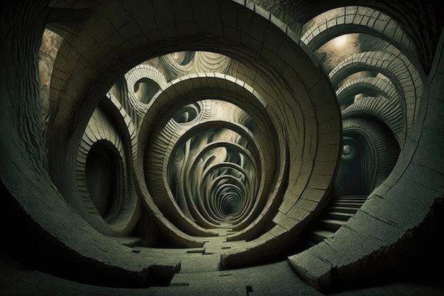Photo a labyrinth of twisted tunnels in an underground world generative ai