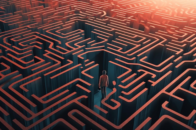 Labyrinthine maze representing the issue of addiction digital art illustration