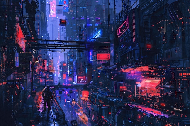 The labyrinthine streets of a cyberpunk city at tw generative ai