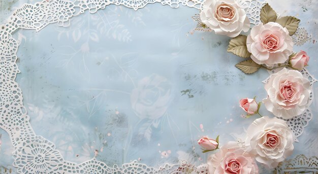 Photo a lace tablecloth with flowers on it and a lace on the bottom