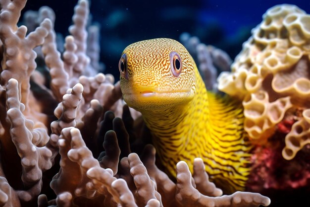 Laced moray gymnothorax favagineus in the coral reef