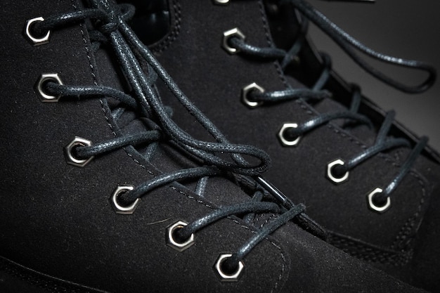 Laceup on black suede men's winter boots