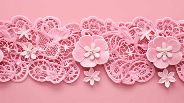 A lacey patterned pink background with intricate lace motifs