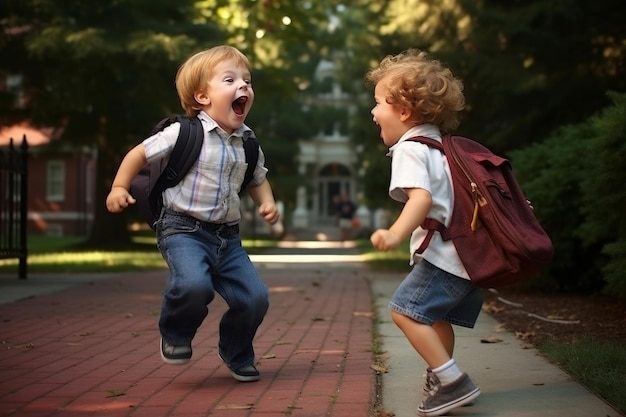 Foto lachen leren eerste dag geintjes terug naar school