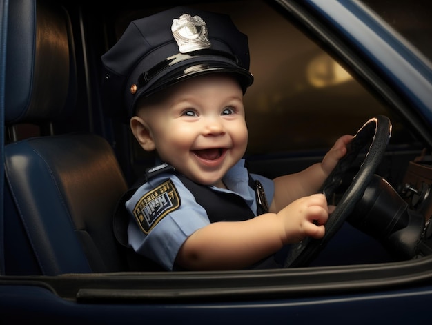 lachende baby als politieman