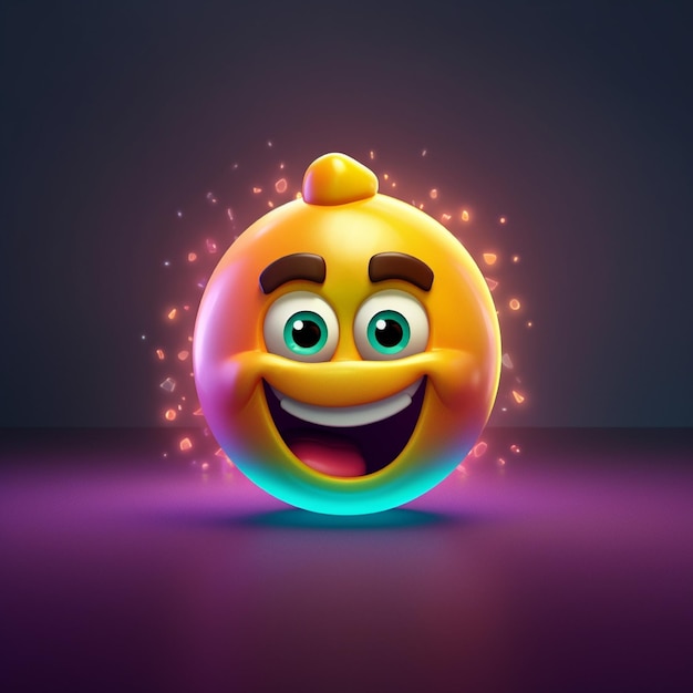 Lachende gele emoticon op donkere achtergrond 3D-rendering