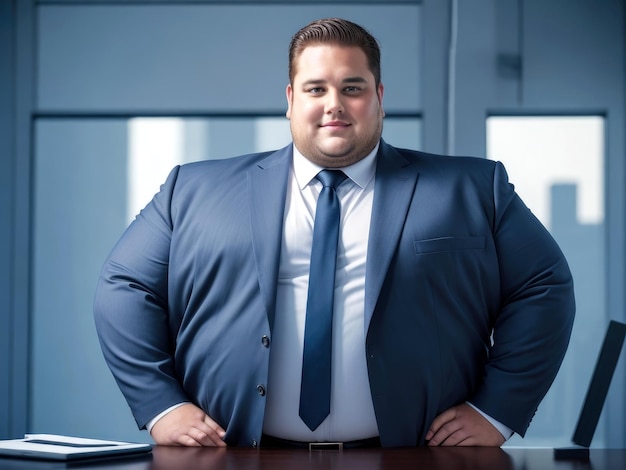 Lachende mollige jonge plus size manager man