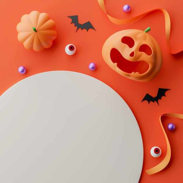 Lachende pompoen 3D illustratie voor feestelijke productweergave herfstviering JackOLantern Halloween Party Concept