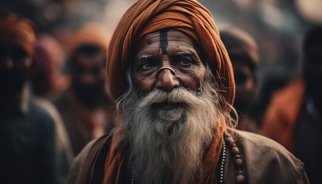 Lachende sadhu een portret van spiritualiteit gegenereerd door AI