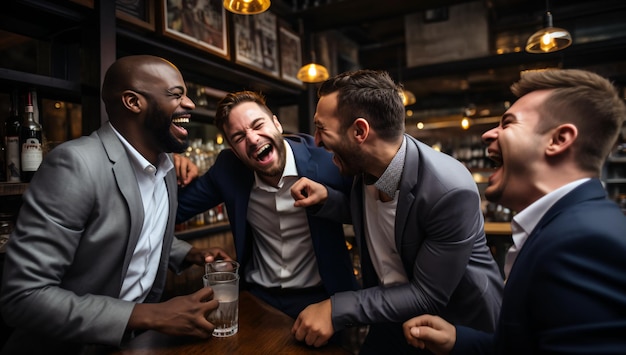 Lachende vrienden in een bar