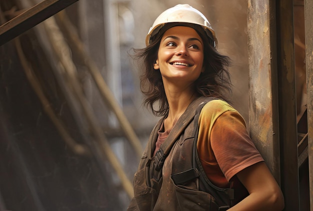 Lachende vrouw bouwvakker