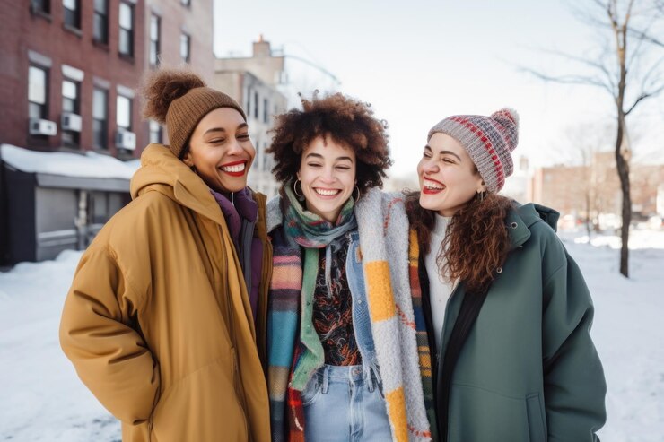 Foto lachende winterkleding vrouw
