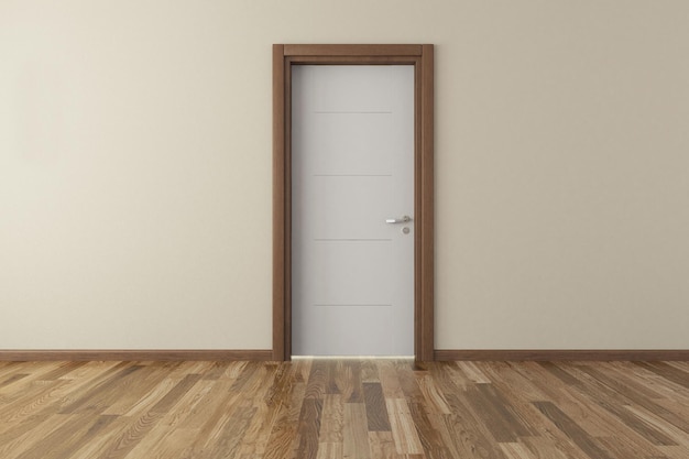 Lacquer door with wall and parquet 3d model rendering