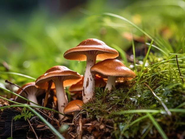 Photo lactarius resimus or milk mushroom in green grass mushroom hunting or gathering wild mushrooms