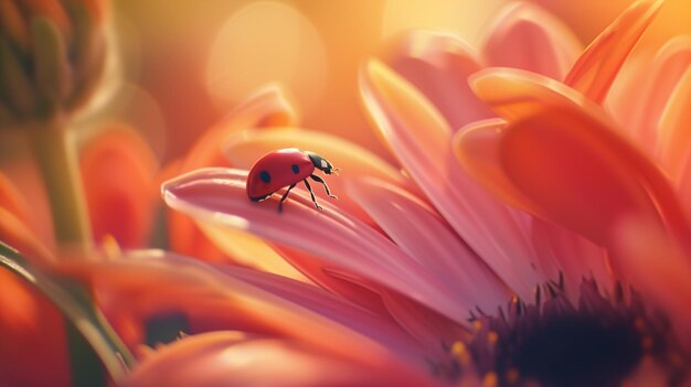 Foto ladbug su un petalo di fiore vibrante