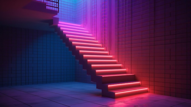 Лестница 3d визуализирует светящийся генеративный ИИ