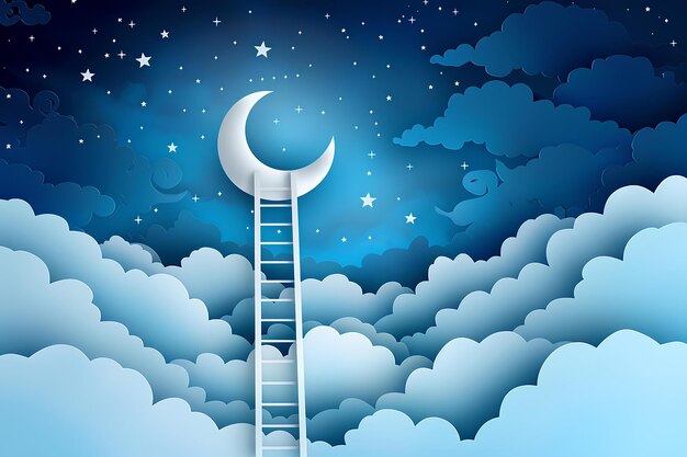 Photo a ladder going up to the moon in the sky