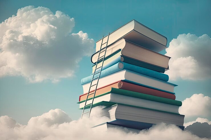 Лестница находится на вершине облака и называется «книга знаний».