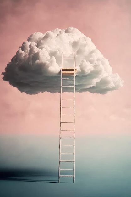 Лестница, ведущая к облаку в виде лестницы Генеративный ИИ