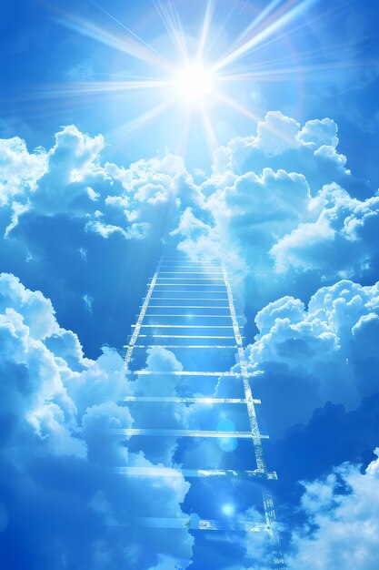 Photo a ladder leading to the sky symbolizing a success