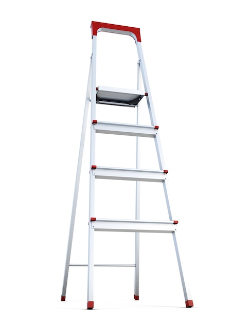 Foto ladder liggen geïsoleerd op een witte achtergrond. 3d-weergave.