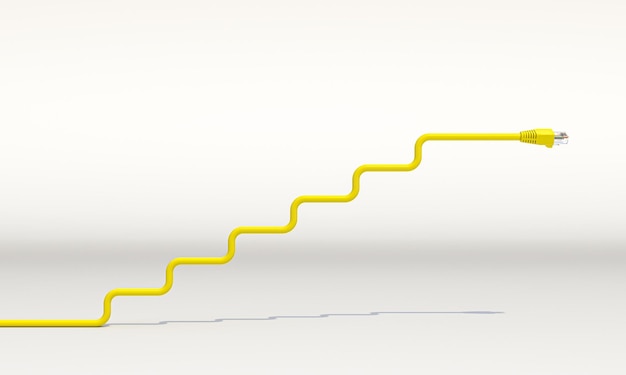 黄色の lan イーサネット ケーブルで作られたはしご