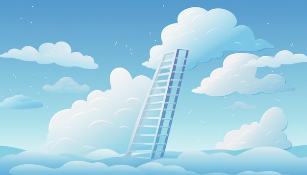 Лестница в небе с облаками и голубым небом.