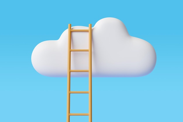 Ladder supported by a cloud. Cartoon style. 3d illustration.