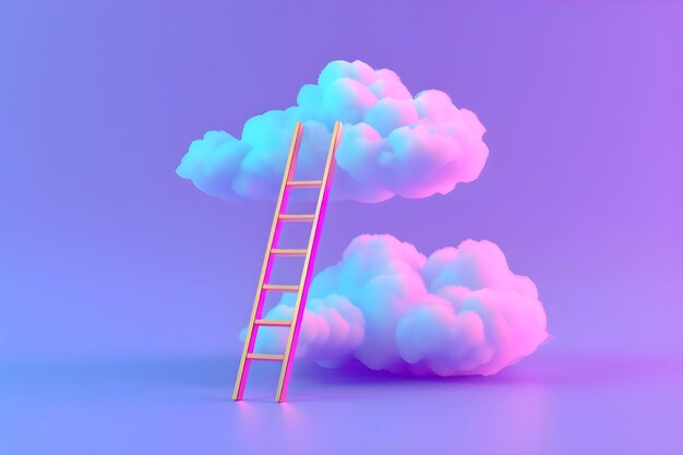 Photo ladder towards clouds against soft background ai generated