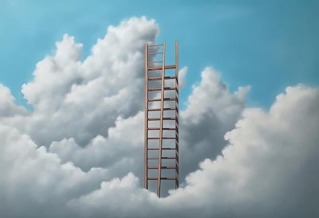 a ladder with clouds behind it