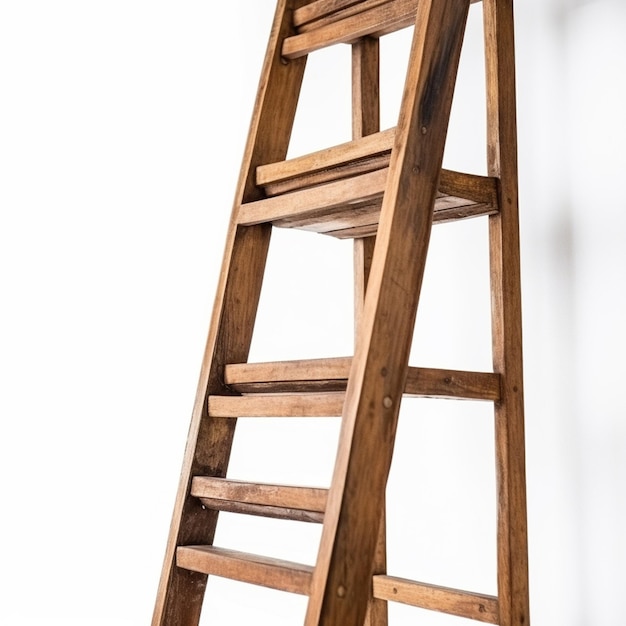 Photo a ladder with a shelf on it against a white wall.