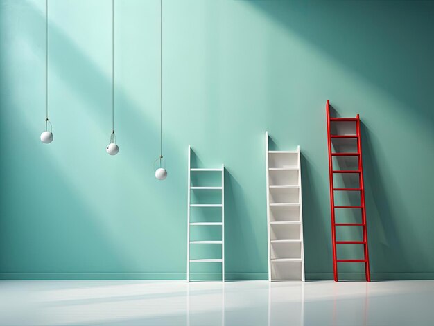 ladders next to colorful wall leading to light