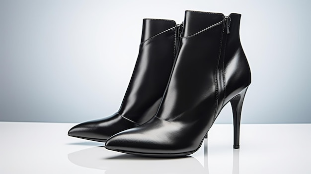 Ladies black leather boot on a white background Generative ai